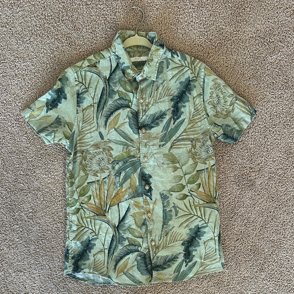 Next Direct Green Leaf Pattern Boys 11yr Shirt
